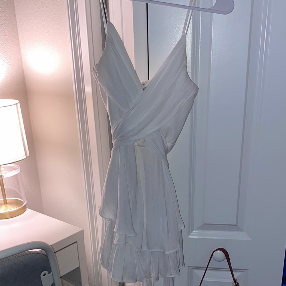 Angel Biba White Ruffled Wrap Mini Dress